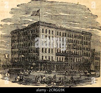. Tourist's guide to the Mississippi River : giving all the railroad and steamboat routes diverging from Chicago, Milwaukee, and Dubuque, toward St. Paul, and the falls of St. Anthony; also, railroad and steamboat routes from Chicago and Milwaukee to Lake Superior; together with an account of cities and villages, and objects of interest, on the route and in the upper valley of the Mississippi ... . Situated on corner of Lake and Dearborn Streets. Ee-built, re-modeled, and re-furnishrd, in 1862, at a cost of $160,000. It con-tains all the modem improvements, and is one of the best-appointed Hot Stock Photo