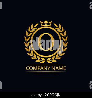 Golden Letter Q laurel wreath template logo Luxury gold letter with crown. Monogram alphabet . Beautiful royal initials letter. Stock Vector