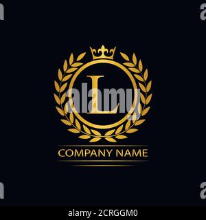 Golden Letter L laurel wreath template logo Luxury gold letter with crown. Monogram alphabet . Beautiful royal initials letter. Stock Vector