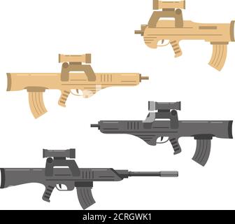 Firearms a vector in flat style. Automatic rifle, machine gun. Stock Vector
