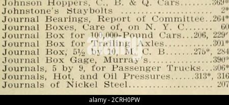 . American engineer and railroad journal . ical 19 Hocking Vallev Rv. 36-ft. 80.000 lbs. Car.. 5* Hollow Valve Stem and Guide 247* Hopper for Coal Car 355* Horse. Express Car. N. Y. C 310* Horse Power of Locomotives. Cole 176* Hose Specifications. Air Brake 381 Hot Boxes and Causes, Job 38* Hot Boxes. Prevention of. on N. Y. C 60 Hot Journals and Oil Pressures 313*, 316 Hot Water Heating for Shops 291 Howard Iron Works, Bolt Cutter 391* Ideal Fuel Feeder Co.s System 378* Illinois Central, Large Tenders 340* Illinois Central. Large Locomotive Boiler.242* Illinois Central Passenger Truck 306* Il Stock Photo