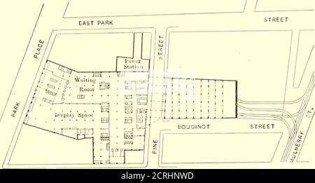 . Electric railway journal . Electric By. Journal 1 In.=2()U Ft. Longitudinal Section Newark Terminal—Sectional Elevations of Building About 25,000 sq. ft. will he given over for the concourse.The main entrances and exits will be on the Park Place levelat the northerly end of the building. Ticket booths andticket choppers will be provided as at all terminal slalinnsand illuminated signs will designate the stairways leadingup or down to the various lines of cars. There will beplenty of seats, a modern retiring room for women, a. NORTH CANAL STREET Electric Rij.Jjurnal 1 In. = 230 Ft. Newark Ter Stock Photo