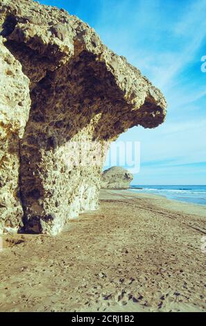 Volcanic stones in Monsul beach. Cabo de Gata-Níiar Nature Reserve, Almeria province, Andalucia, Spain. Stock Photo