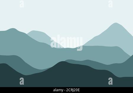 Mountains in the haze at sunset - Vector illustration Stock Vector