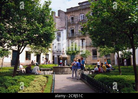 Little square near Rua do Franco. Santiago de Compostela, La Coruña province, Galicia, Spain. Stock Photo