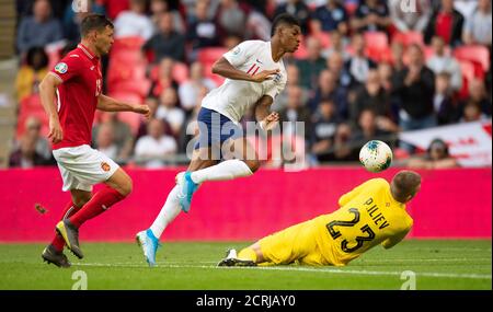 England's Marcus Rashford has a lte chance to beat Plamen Iliev   PHOTO CREDIT : © MARK PAIN / ALAMY STOCK PHOTO Stock Photo