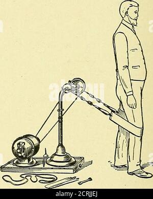 . The medical and surgical uses of electricity : including the X-ray, Finsen light, vibratory therapeutics, and high-frequency currents . Pig. 232.—Application to the Back. Fig. 233.—Application to the Knee. Stock Photo