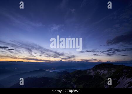 Starry sky from the top of Mount Grappa in Italy while looking for Neowise comet Stock Photo