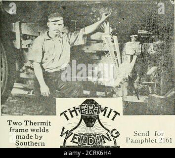 . Official proceedings . Machine Tools FOR LOCOMOTIVE, CAR ANDRAILROAD REPAIR SHOPS. Also complete machine tool equivment for general machine shop **.well as electric traveling cranektrolleys and hoists, jib and wailcranes, and steam hammers. Pratt and WhitneySmall Tools and acomplete equipmentof M. C. B. Stand-ard Gauges can alsobe furnished.Catalogues on request General Offices: 111 BroadwayNew York City Frick Building,Pittsburgh.. Two Thermit frame welds made by Southern Railway Send forPamphlet 2161 The onlyreliablemethod ofrepairingbroken loco-motive framesand otherheavy steelsections. Me Stock Photo