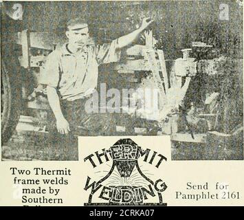 . Official proceedings . Machine Tools FOR LOCOMOTIVE, CAR ANDRAILROAD REPAIR SHOPS. Also complete machine tool equivment for general machine shop *»well as electric traveling cranettrolleys and hoists, jib and wailcranes, and steam hammers. Pratt and WhitneySmall Tools and acomplete equipmentof M. C. B. Stand-ard Gauges can alsobe furnished.Catalogues on request General Offices: 111 BroadwayNew York City Frick Building,Pittsburgh,. Two Thermit frame welds made by Southern Railway- Send forPamphlet 2161 The onlyreliablemethod ofrepairingbroken loco-motive framesand otherheavy steelsections. Me Stock Photo