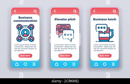 Networking on mobile app onboarding screens. UI UX GUI template. Stock Vector