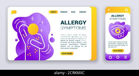 Allergy symptoms web banner and mobile app kit. Cross platform. Stock Vector