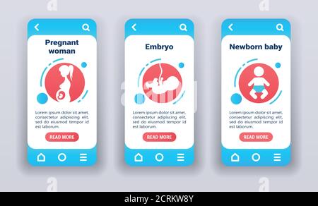 Childbearing on mobile app onboarding screens. Banners for website and mobile kit. Stock Vector