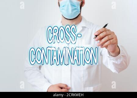 Writing note showing Cross Contamination. Business concept for Unintentional transmission of bacteria from one substance to another Laboratory Technic Stock Photo