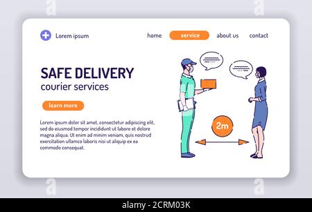 Safe delivery web banner. Courier services. Isolated cartoon character on a white background. Concept for web page, presentation, smm, ad, site Stock Vector