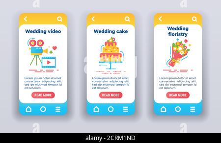 Wedding agency on mobile app onboarding screens. Stock Vector