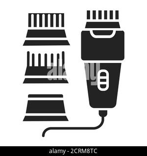 Electrical hair clipper black glyph icon. Professional device for salon and home use. Barbershop service. Pictogram for web page, promo. UI UX GUI Stock Vector