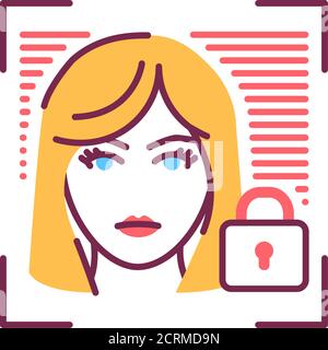 Personal account private protection or locked line icon. Blocked user account, private, safe or secure data, access denied. Biometric security element Stock Vector