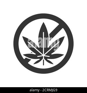 Ban leaf marijuana black glyph icon. Narcotic addiction. Stop cannabis sign. Pictogram for web page, mobile app, promo. UI UX GUI design. Stock Vector