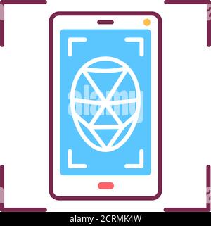 Identification polygonal grid face on smartphone color line icon. Deep face. Scanning app on screen. ID and verifying person concept. Biometric Stock Vector