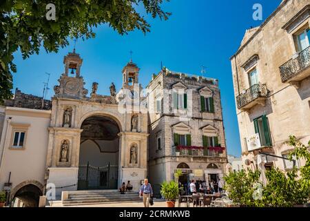 August 8, 2020 - Matera, Basilicata, Italy - The Palazzo del Sedile. The facade has two bell towers and is decorated with six statues. Stock Photo