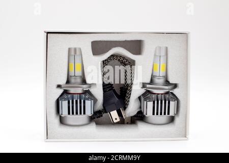 LED bulbs for car in box isolated white background Stock Photo