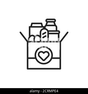 Donation box of food line black icon. Food Bank simple concept. Charity illustration. Sign for web page, mobile app, banner. UI UX user interface Stock Vector