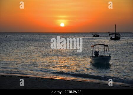 Ocean Sunset on Zanzibar Island Stock Photo