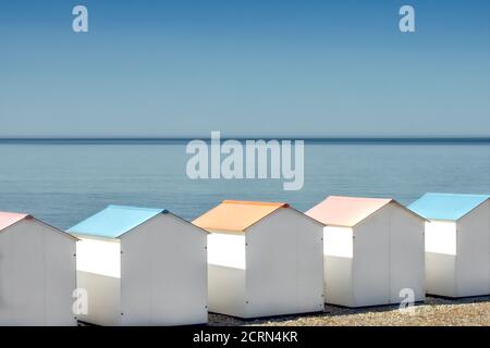 beach huts in the town of Tréport (France) Stock Photo
