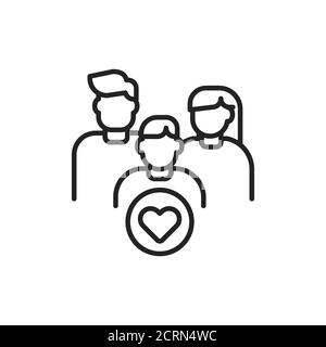 Child custody line black icon. Parenthood sign. Adoption and orphanage vector pictogram. Charity and Volunteering symbol. Template for web page Stock Vector
