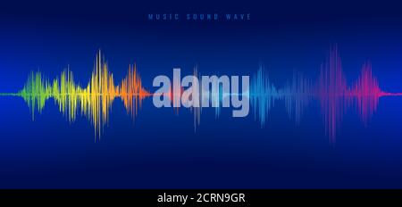 Rainbow music sound wave line equalizer on blue background. Voice audio visual signal. Vector illustration Stock Vector