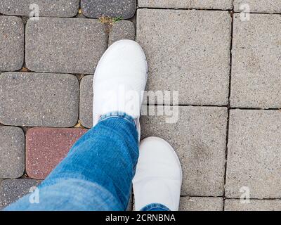 Foot and legs seen from above. Selfie great for any use Stock Photo