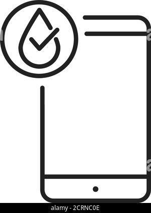 Waterproof smartphone black line icon. Water repellent technology concept. Pictogram for web page, mobile app, promo. UI UX screen. User interface Stock Vector