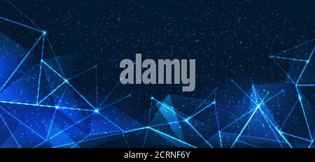 Abstract futuristic digital landscape with particles dots on horzontal, Connected polygons plexus background, Digital data visualization. Vector illus Stock Vector