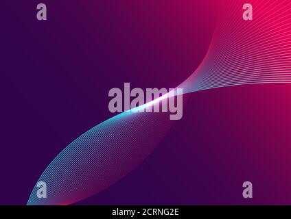 Abstract blue curved line with light on purple and pink gradient background, Communication technology futuristic concept. Vector illustration Stock Vector