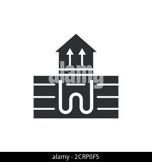 Geothermal energy glyph black icon. Eco house with geothermal heating and energy generation. Alternative energy sign. Eco technology vector pictogram Stock Vector