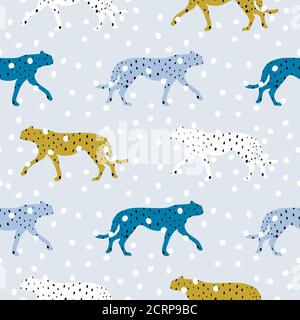 Seamless pattern with cheetahs, leopards  in the jungle . Vector illustration Stock Vector
