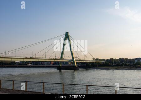 Cologne, Northrhine Westfalia / Germany - September 16th 2020 - A Panoramic view on Severinbrücke (Severin Bridge) spanning the rhine river Stock Photo