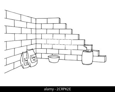Construction brick wall building graphic art black white illustration vector Stock Vector