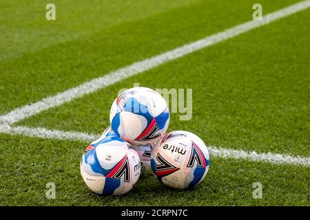 Stoke, Staffordshire, UK. 20th Sep, 2020. 20th September 2020; Bet365 Stadium, Stoke, Staffordshire, England; EFL Championship Football, Stoke City versus Bristol City; Balls, stacked up ready for warm up Credit: Action Plus Sports Images/Alamy Live News Stock Photo