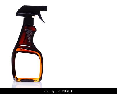 Plastic bottle of antibacterial disinfectant sprayer on a white isolated background. The concept of infection control. Empty label for the name. Space Stock Photo