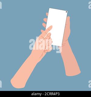 Set of Hands wich holding and touching a smartphone with blank screen ...