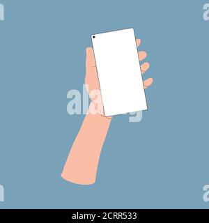 Hand wich holding smartphone with blank screen. Vector cartoons flat design. Set Application Template illustration of a phone. Stock Vector