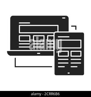 Responsive design black glyph icon. Approach to web design that makes web pages render well on a variety of devices and window. UI UX GUI design Stock Vector