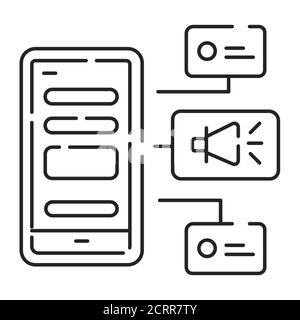 Notification configuration black line icon. Adding push notification settings. You can turn app notifications on or off. UI UX GUI design element Stock Vector