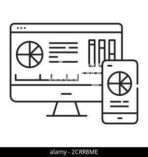 Mobile business intelligence BI color line icon. System comprising both ...
