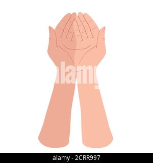 Two holding hands.  Support, protection and save concept. Vector flat design in cartoon style. Isolated on white background. Stock Vector