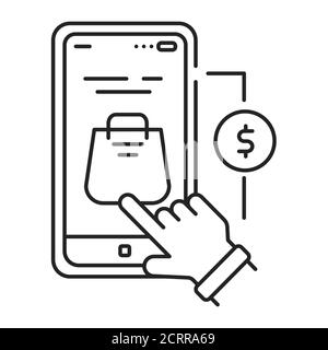 App purchase black line icon. Refers to the buying of goods and services from inside an application on a mobile device. UI UX GUI design element Stock Vector