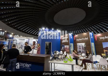BELGRADE, SERBIA - FEBRUARY 24, 2019: Interior of a Zepter Shop with its logo and people pasisng in front. Founded by a Serb, Zepter International is Stock Photo