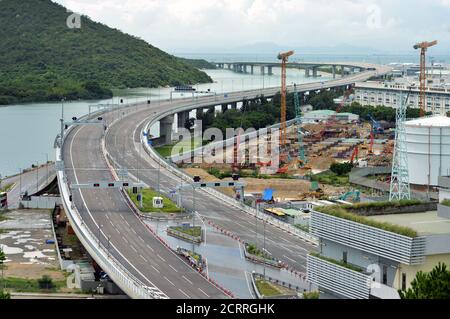 Hong Kong end of the Hong Kong-Zhuhai-Macao Bridge in 2020 with no traffic during the COVID-19 pandemic Stock Photo